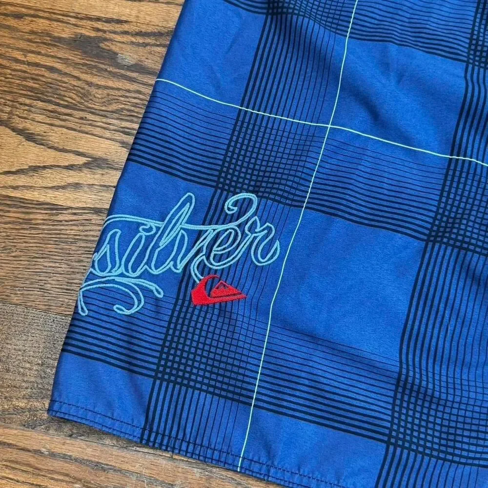 Vintage Quiksilver Plaid Spell Out Board Shorts Swim Trunks